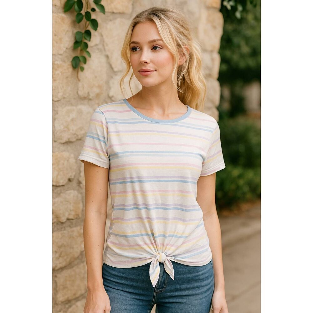 Generation Love Pastel Stripe Tie Front Tee Top Small | NWOT Soft Lightweight